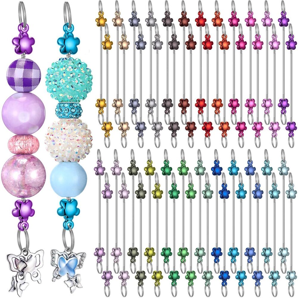 8115 48 Pcs Beadable Keychain Bars Bulk Blank DIY Metal Beaded Keychain